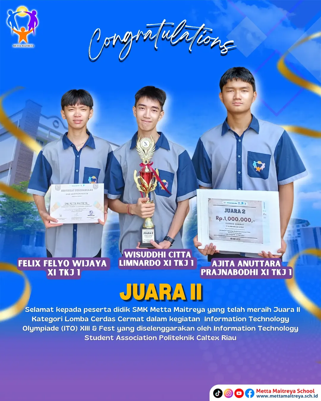 Prestasi Peserta Didik SMK Metta Maitreya dalam Lomba Cerdas Cermat dalam Kegiatan Information Technology Olympiade (ITO) XIII & Fest